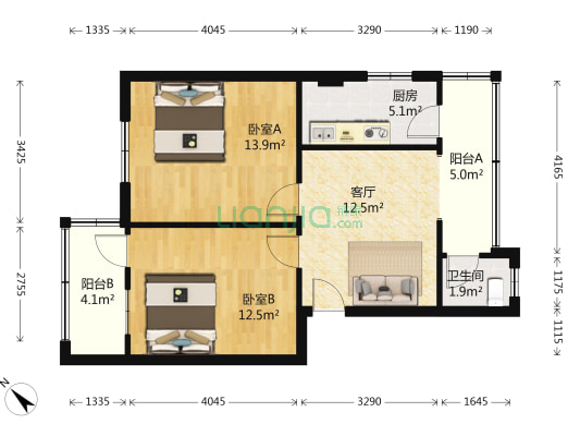 泗合社区小金院 2室1厅1卫 69平方