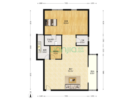 亚华大厦 1室1厅2卫 158平方