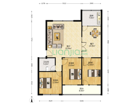 永福家园 3室2厅1卫 126平方