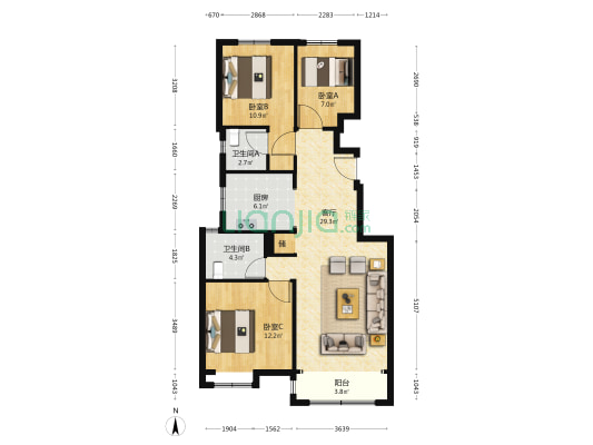 金地璟宸 3室1厅2卫 106平方