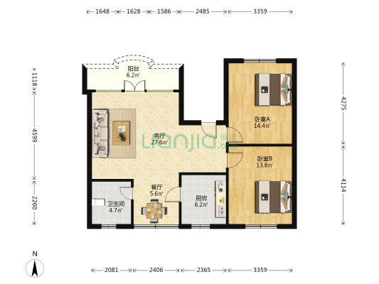 明苑楼 2室2厅1卫 102平方