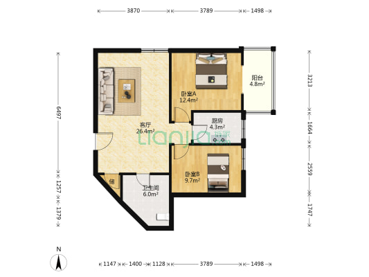 德祥六院 2室1厅1卫 85平方