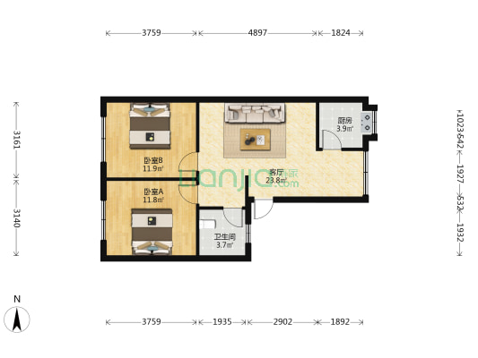 胜利路69号 2室1厅1卫 70平方