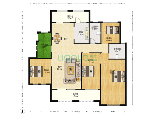 堤亚纳湾洋房区 4室1厅2卫 167平方