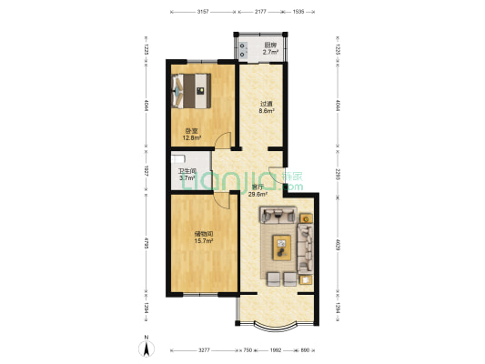 南北百乐小区 1室1厅1卫 90平方