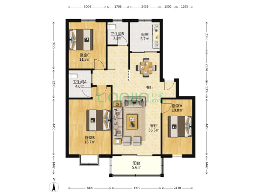 盘景苑 3室1厅2卫 113平方