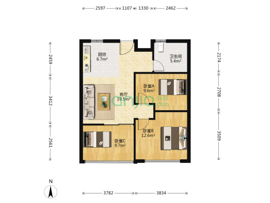 绿都佳苑 3室1厅1卫 91平方