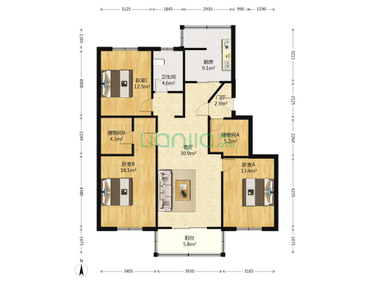 富康花园 3室1厅1卫 210平方