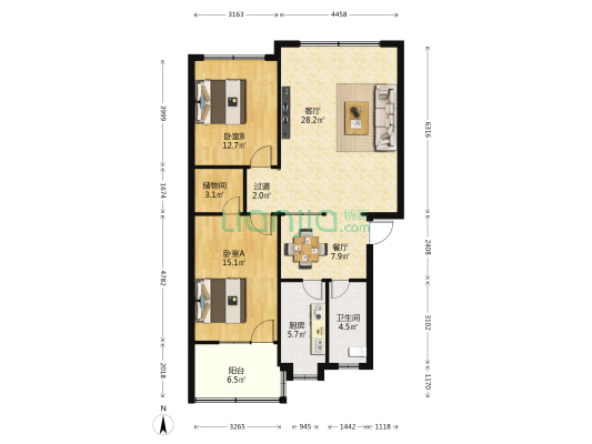 五三大道3号 2室2厅1卫 100平方