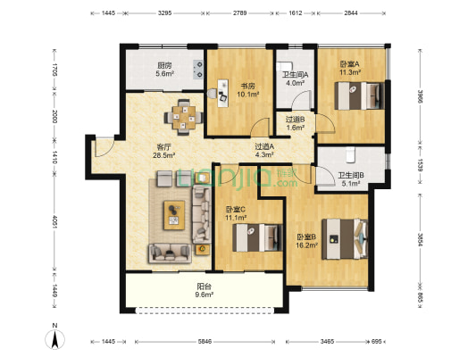 绿都东澜府 4室1厅2卫 129平方
