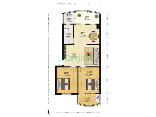 衡阳西路小区 3室2厅1卫 77平方