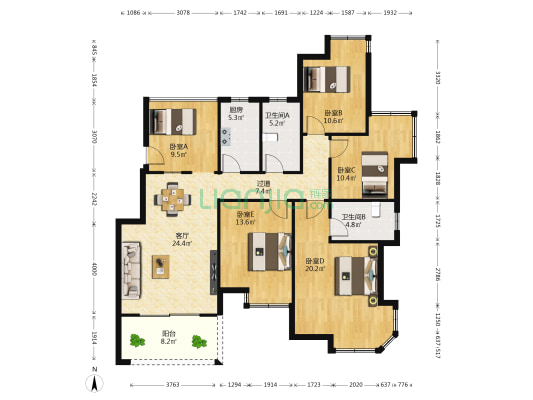 美高东郊紫园 5室1厅2卫 128平方