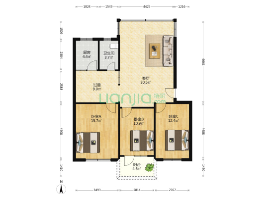 马鞍街6号 3室1厅1卫 104平方