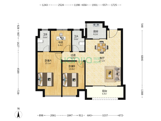 万科·星旅光年 3室1厅2卫 106平方