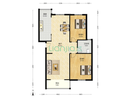 康而富家园 2室1厅1卫 114平方