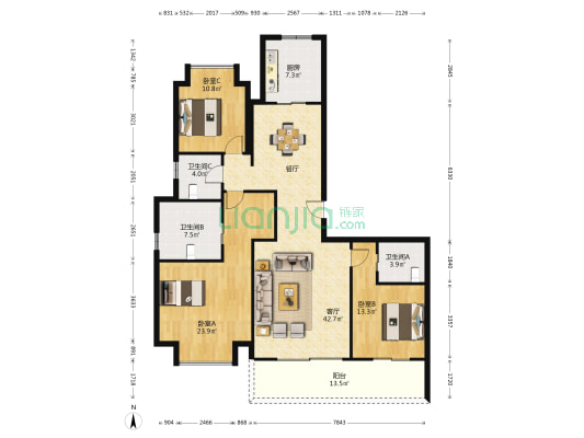 宸嘉100 3室1厅3卫 180平方