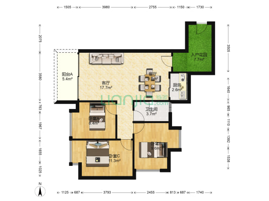实地璟湖城 3室2厅1卫 91平方