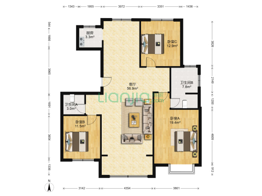 中铁城哈格 3室1厅2卫 142平方