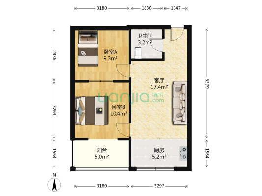 沁馨苑 2室1厅1卫 66平方