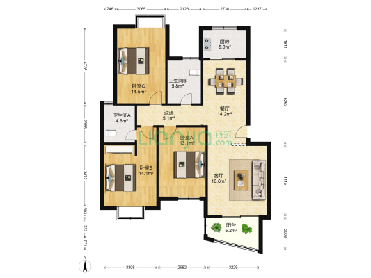 碧水湾 3室2厅2卫 117平方