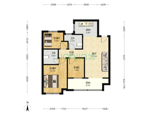 鱼先生的城北区 3室1厅2卫 94平方