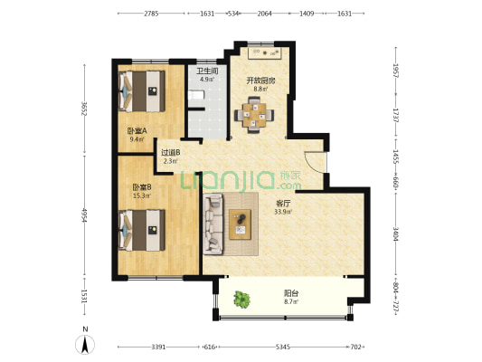 润锦天悦 2室1厅1卫 111平方