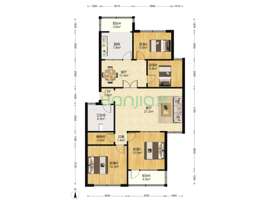 盐业小区 4室2厅1卫 130平方