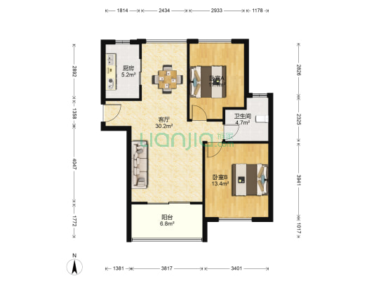 康桥丽都 2室1厅1卫 88平方