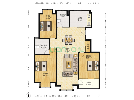 金水苑 3室1厅2卫 146平方
