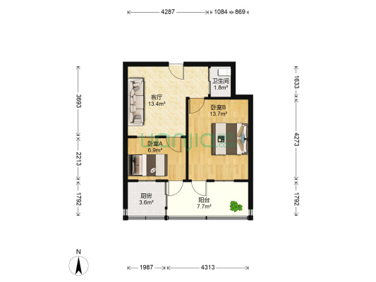 老屯小区 2室1厅1卫 55平方
