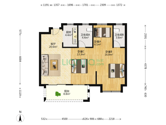 吉翔梅里印象 3室2厅2卫 95平方