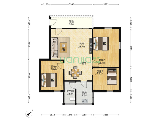 山边街 3室1厅1卫 87平方