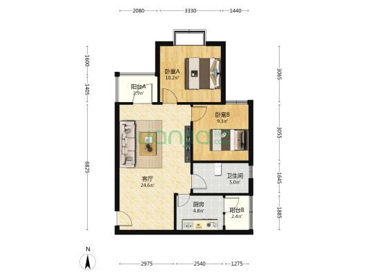 世纪苑二期 2室1厅1卫 71平方