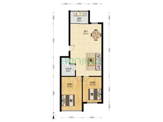 启新苑 2室1厅1卫 90平方
