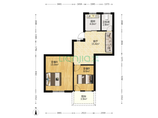 西凤新村 2室1厅1卫 58平方