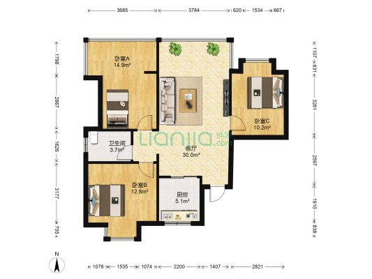 九州家园南区 3室1厅1卫 89平方