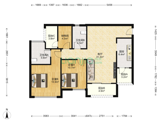 协信天骄星城一期 2室1厅2卫 99平方