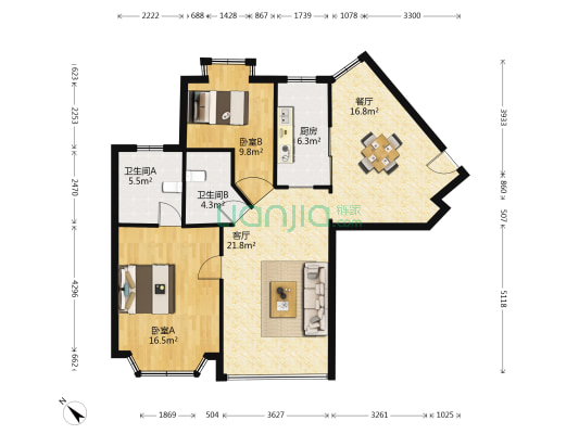 雪野家园(公寓) 2室2厅2卫 102平方