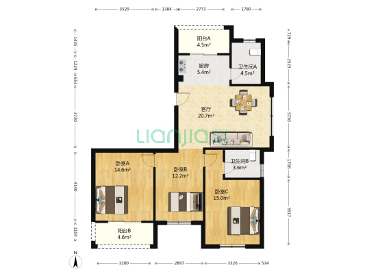 和兴家园西区 3室1厅2卫 119平方