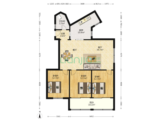 斗门红星小区 3室1厅1卫 120平方