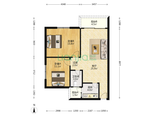 海建花园 2室1厅1卫 80平方