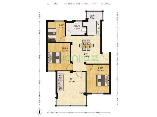 汪董小区 3室2厅1卫 106平方
