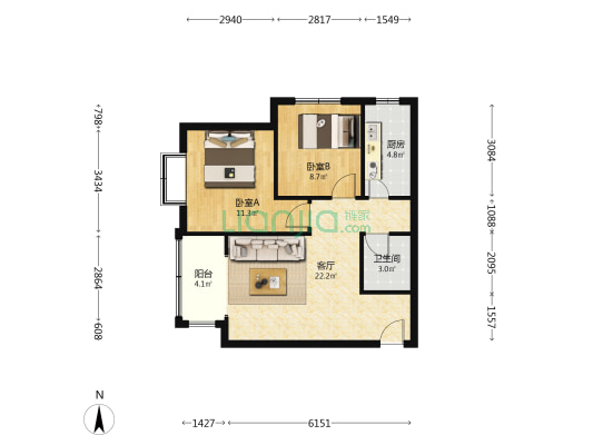 留村庄园 2室1厅1卫 77平方