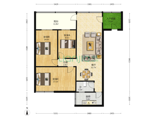 麦科特新苑 3室1厅1卫 110平方