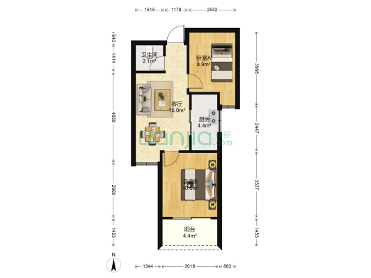 鳌祥佳园二区 2室1厅1卫 60平方