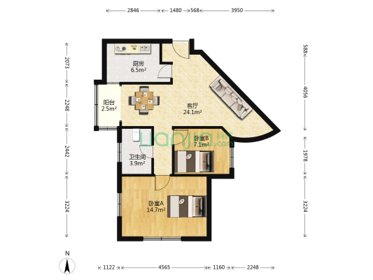 金海大厦 2室1厅1卫 85平方