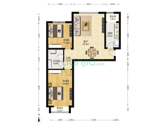 柏泉庄园雁鸣园B区 2室1厅1卫 84平方