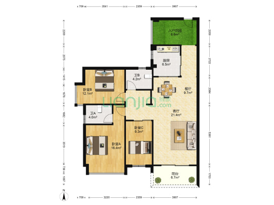 盛天茗城 3室2厅2卫 121平方