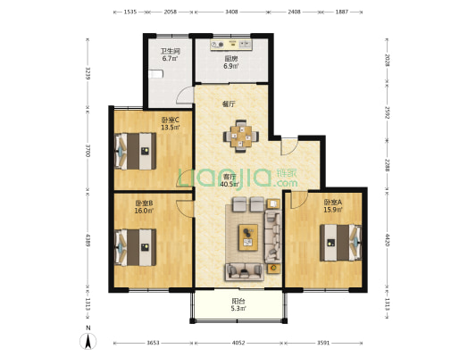 富康苑 3室1厅1卫 128平方