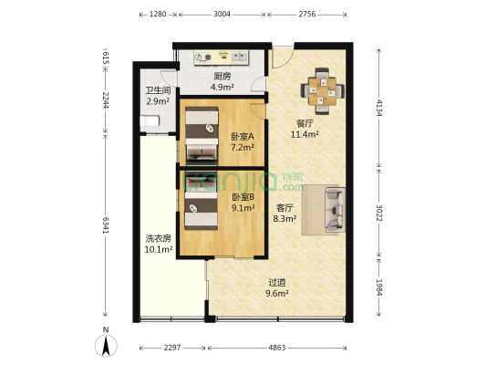 优信秀城公馆 2室2厅1卫 73平方